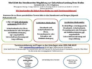 Merkblatt des Standesamtes Magdeburg zur Geburtsbeurkundung Ihres Kindes