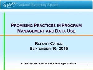 PROMISING PRACTICES IN PROGRAM MANAGEMENT AND DATA USE