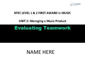 BTEC LEVEL 1 2 FIRST AWARD in MUSIC
