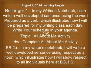 August 7 2014 Learning Targets Bellringer 1 In