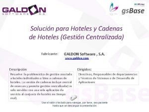 Solucin para Hoteles y Cadenas de Hoteles Gestin