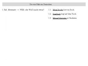 Die vier Flle im Deutschen 1 Fall Nominativ