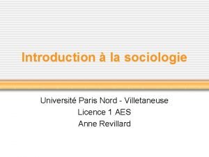 Introduction la sociologie Universit Paris Nord Villetaneuse Licence