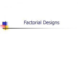 Factorial Designs Background n n Factorial designs are