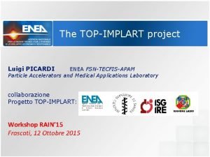 The TOPIMPLART project Luigi PICARDI ENEA FSNTECFISAPAM Particle