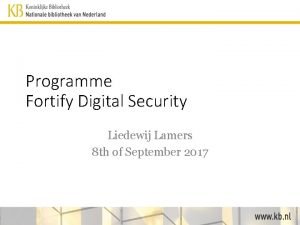 Programme Fortify Digital Security Liedewij Lamers 8 th