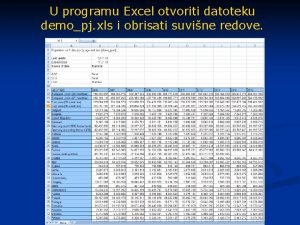 U programu Excel otvoriti datoteku demopj xls i