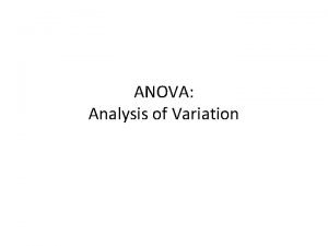 ANOVA Analysis of Variation The basic ANOVA situation