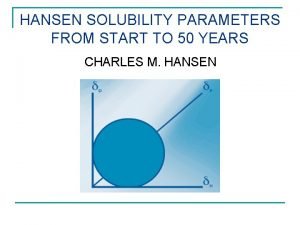 HANSEN SOLUBILITY PARAMETERS FROM START TO 50 YEARS