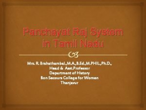 Panchayat Raj System in Tamil Nadu Mrs R