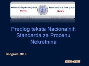 Predlog teksta Nacionalnih Standarda za Procenu Nekretnina Beograd