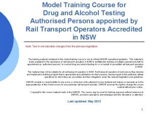 Model Training Course for Drug and Alcohol Testing