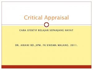 Critical Appraisal CARA EFEKTIF BELAJAR SEPANJANG HAYAT DR