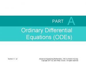 PART A Ordinary Differential Equations ODEs Section 1