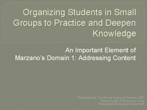 Organizing Students in Small Groups to Practice and