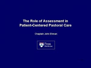 The Role of Assessment in PatientCentered Pastoral Care