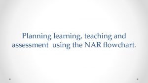 Planning learning teaching and assessment using the NAR