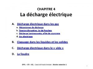 CHAPITRE 4 La dcharge lectrique A Dcharge lectrique