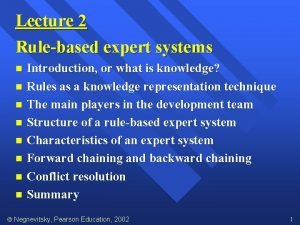 Lecture 2 Rulebased expert systems Introduction or what
