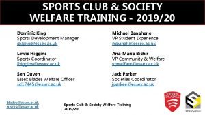 SPORTS CLUB SOCIETY WELFARE TRAINING 201920 Dominic King