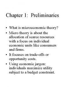 Chapter 1 Preliminaries What is microeconomic theory Micro