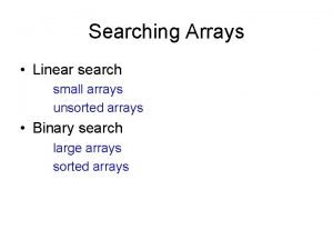 Searching Arrays Linear search small arrays unsorted arrays