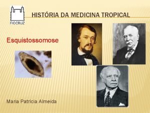 HISTRIA DA MEDICINA TROPICAL Esquistossomose Maria Patrcia Almeida