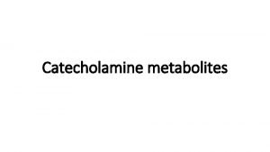 Catecholamine metabolites Catecholamine metabolites VMA HVA metanephrines Significance