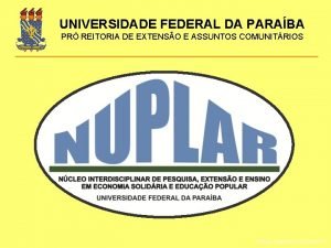 UNIVERSIDADE FEDERAL DA PARABA PR REITORIA DE EXTENSO