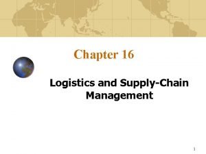 Chapter 16 Logistics and SupplyChain Management 1 Learning