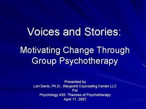 Voices and Stories Motivating Change Through Group Psychotherapy