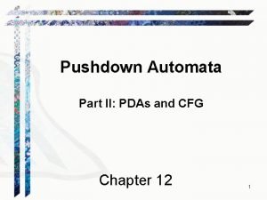 Pushdown Automata Part II PDAs and CFG Chapter