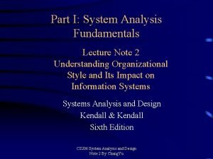 Part I System Analysis Fundamentals Lecture Note 2