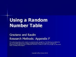 Using a Random Number Table Graziano and Raulin