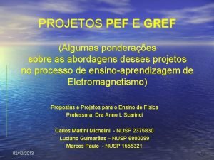 PROJETOS PEF E GREF Algumas ponderaes sobre as