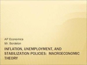 AP Economics Mr Bordelon INFLATION UNEMPLOYMENT AND STABILIZATION