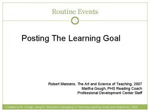 Routine Events 1 Posting The Learning Goal Robert