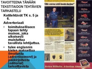 TAVOITTEENA TNN TEKSTITAIDON TEHTVIEN TARKASTELU Kotitehtvt TK s