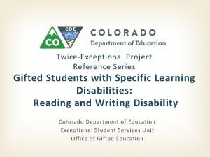 TwiceExceptional Project Reference Series Gifted Students with Specific