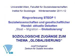 Universitt Wien Fakultt fr Sozialwissenschaften Institut fr Soziologie