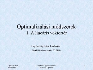 Optimalizlsi mdszerek 1 A lineris vektortr Kiegszt gpsz