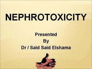 NEPHROTOXICITY Presented By Dr Said Elshama LEARNING OBJECTIVES