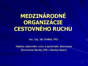 MEDZINRODN ORGANIZCIE CESTOVNHO RUCHU doc Ing Jn Orieka