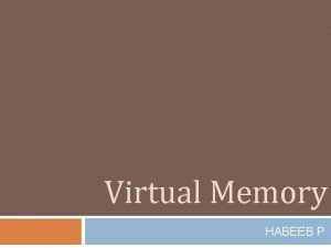 Virtual Memory HABEEB P Virtual Memory 2 Memory