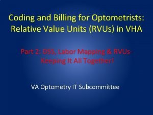 Coding and Billing for Optometrists Relative Value Units