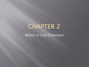 CHAPTER 2 Motion in One Dimension Objectives 1