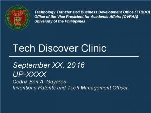 Technology Transfer and Business Development Office TTBDO Office