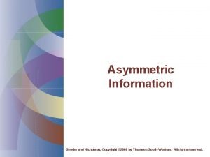Asymmetric Information Snyder and Nicholson Copyright 2008 by