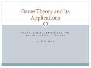 Game Theory and its Applications SARANI SAHABHATTACHARYA HSS