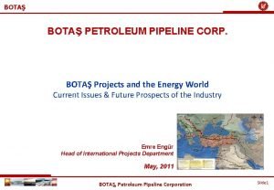 BOTA PETROLEUM PIPELINE CORP BOTA Projects and the